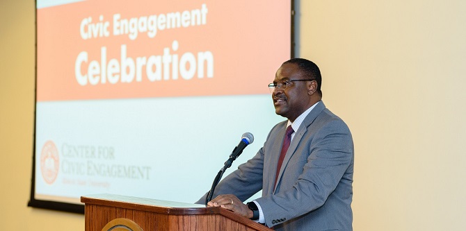 President Aondover Tarhule at the 2023 Civic Engagement Celebration.