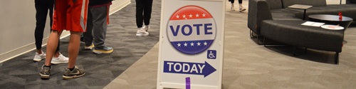 Students in line to vote at the Bone Student Center.