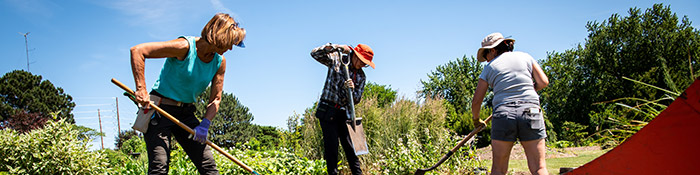 Students and volunteers working at the horticulture center.